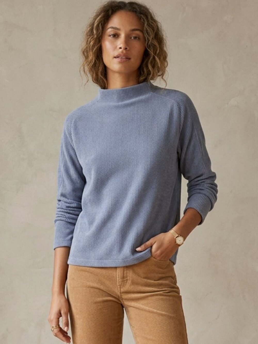 Madewell Women's Size Small Blue Striped Jacquard Funnelneck Top